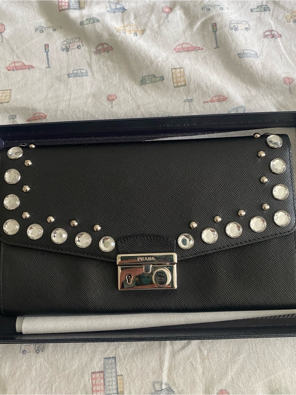 Prada Black Studded Saffiano Leather Wallet - Picture 7 of 11